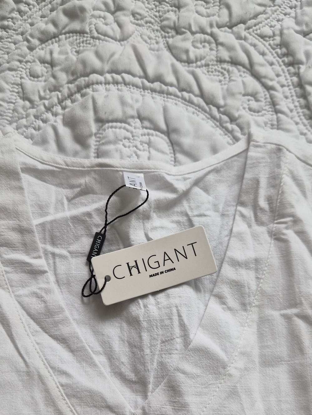 CHIGANT White V-Neck Blouse
